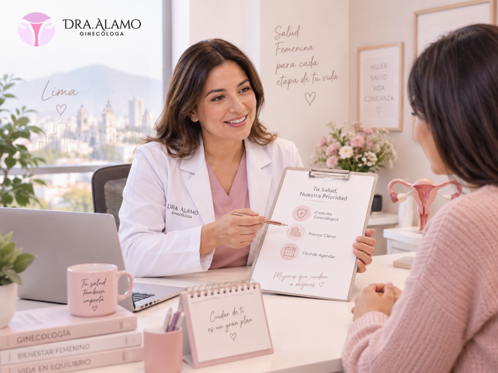 Ginecóloga orientando a una paciente sobre precios de consulta ginecológica en Lima con atención especializada